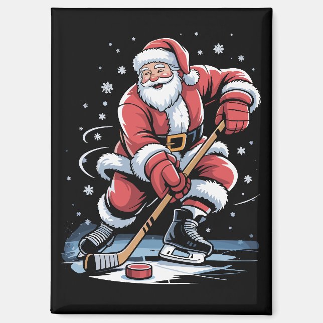 Aimant Christmas Sports Santa Plays Ice Hockey Xmas  (Recto)