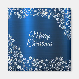 Aimant Christmas White Snowflakes Navy Blue Holidays