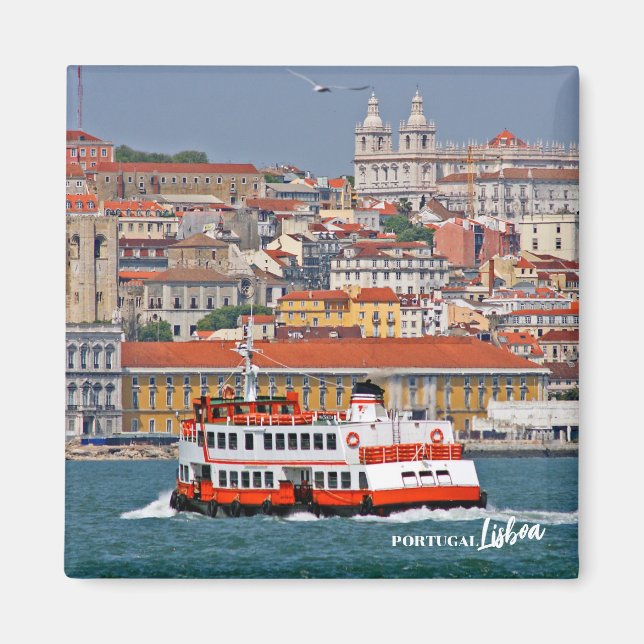 Aimant Ciel de Lisbonne avec vieux ferry sur le fleuve Ta (Devant)