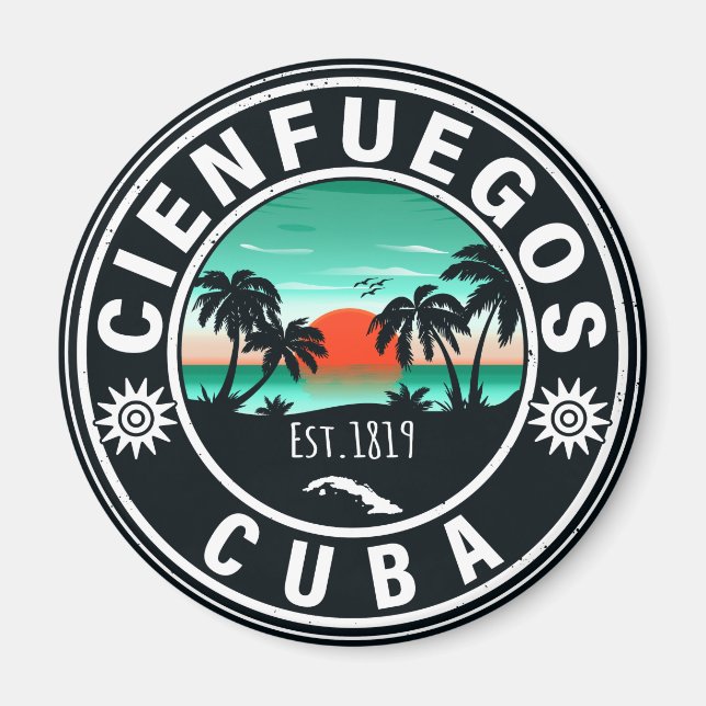 Aimant Cienfuegos Cuba Island Retro Sunset Souvenirs 60s (Devant)
