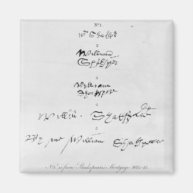 Aimant Cinq véritables autographes de William Shakespeare (Devant)