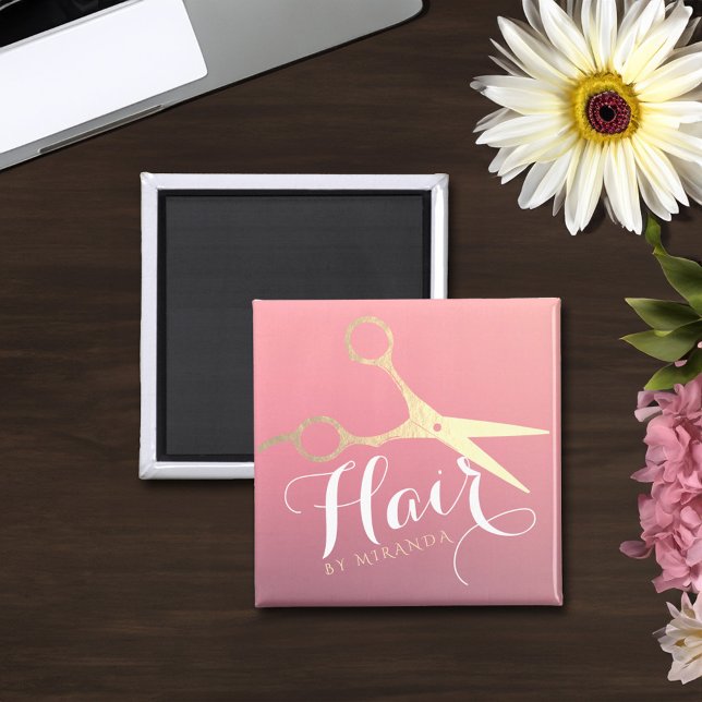 Aimant Ciseaux rose or moderne de salon de coiffure et de (Créateur téléchargé)