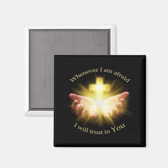 Aimant Citation biblique avec les mains tenant Croix (Recto/Verso)