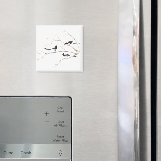 Aimant Citation de famille avec aquarelle Magpie Bird Fam (In situ (réfrigérateur))