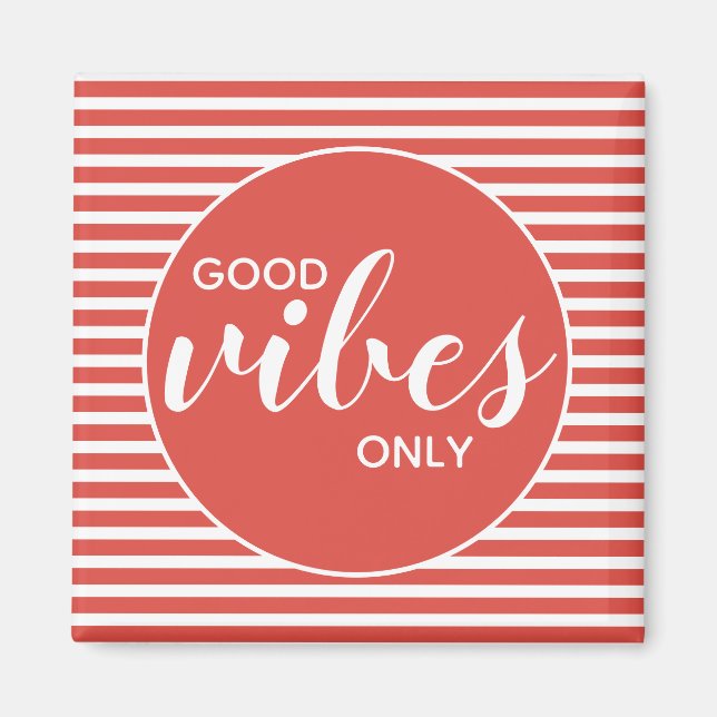 Aimant Citation de typographie rouge et blanc Good Vibes  (Devant)