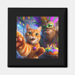 Aimant Citation drôle de Mardi Gras Chat Bigfoot Selfie _