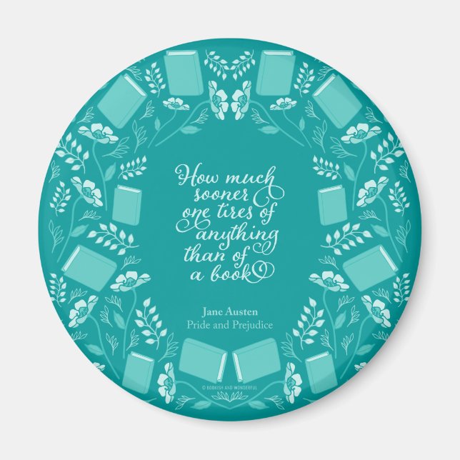 Aimant Citation turquoise du livre floral Jane Austen (Devant)