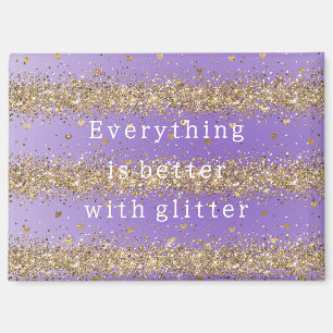 Aimant Citations de paillettes violettes avec coeurs doré