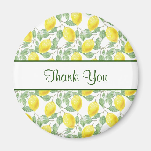 Aimant Citrons jaunes avec Merci Motif Feuille vert (Devant)
