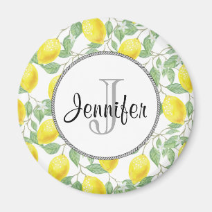 Aimant Citrons jaunes avec Monogramme Motif vert