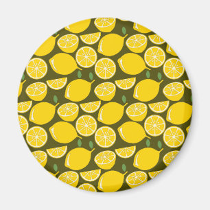 Aimant Citrons jaunes et motif vert olive : Citrus modern