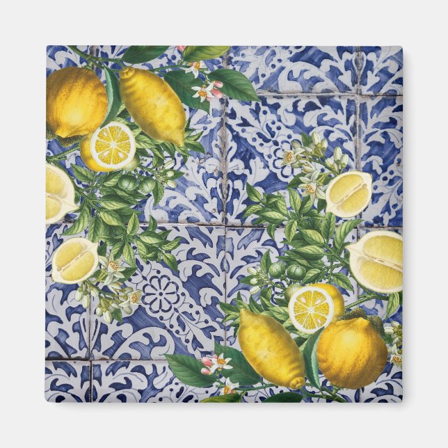 Aimant Citrons méditerranéens Carreaux portugais d'été (Devant)