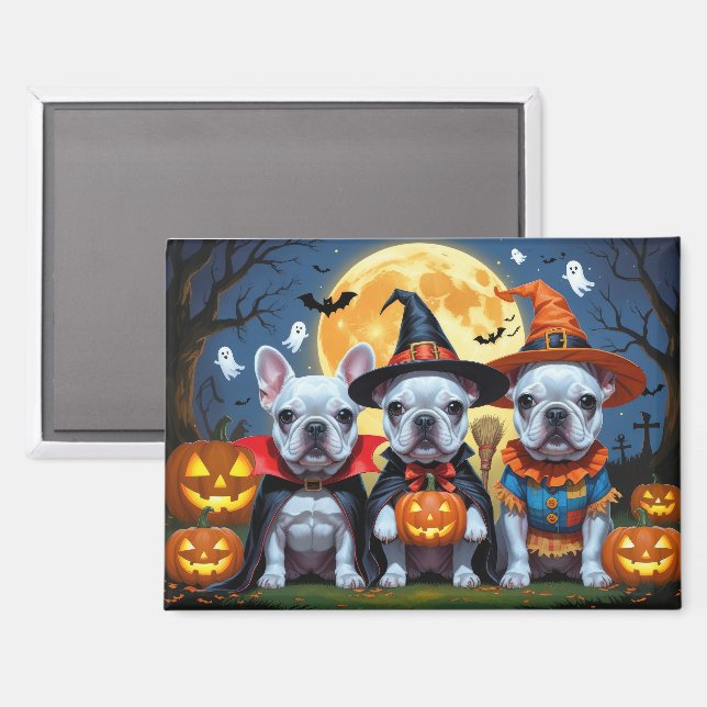 Aimant Citrouille de Bulldogs français Halloween drôle (Recto/Verso)