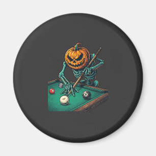 Aimant Citrouille d'Halloween squelette jouant au billard
