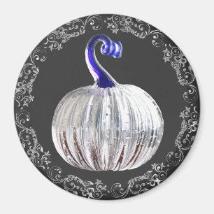 Aimant Citrouille en verre argenté look bleu gris automne