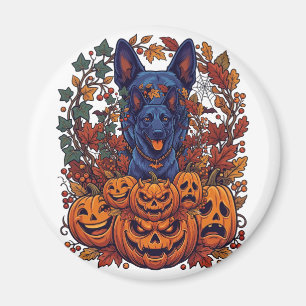 Aimant Citrouilles d'Halloween Pitbull Bleu Feuilles d'Au