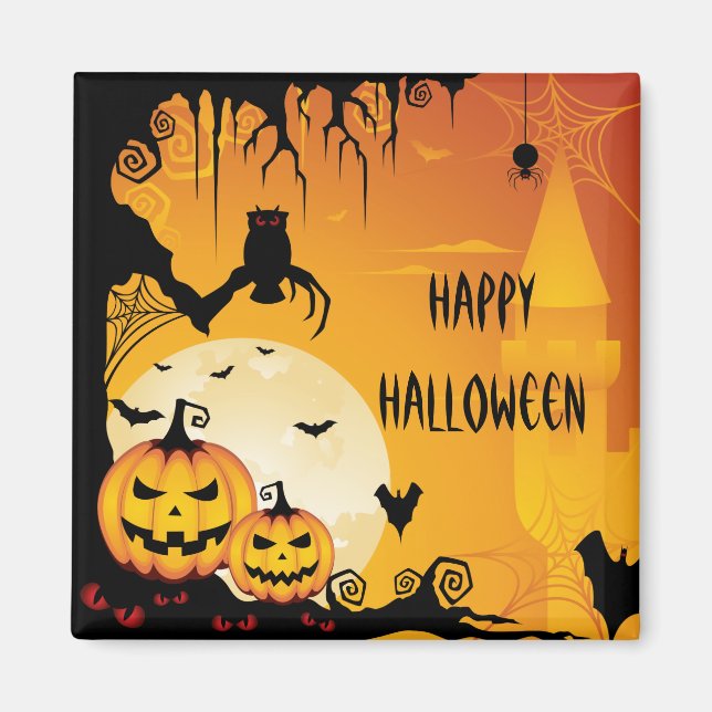 Aimant Citrouilles et Pleines lunes d'Halloween effrayant (Devant)
