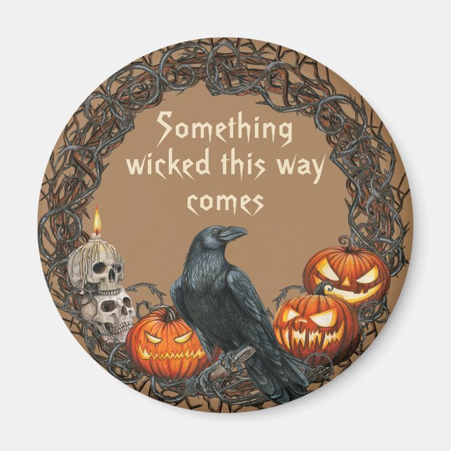 Aimant Citrouilles & Raven Halloween Wreath (Devant)