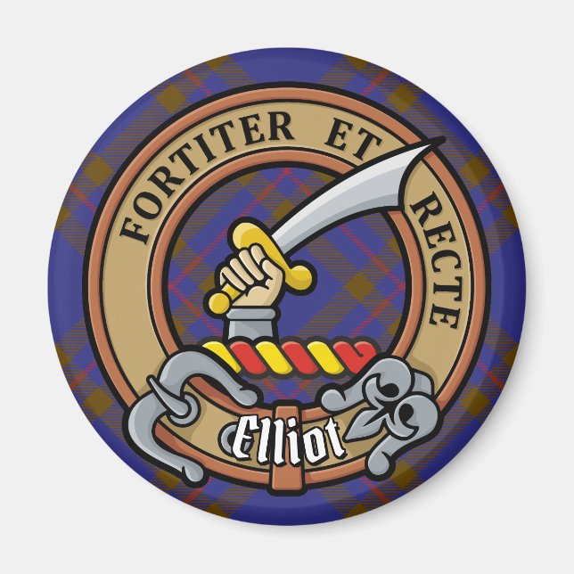 Aimant Clan Elliot Crest sur Tartan moderne (Devant)