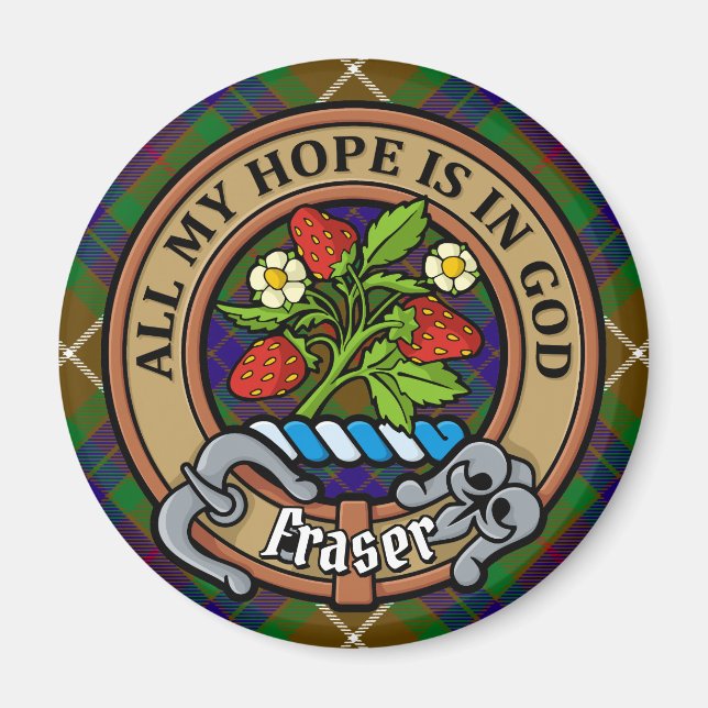 Aimant Clan Fraser Crest sur la chasse Tartan (Devant)