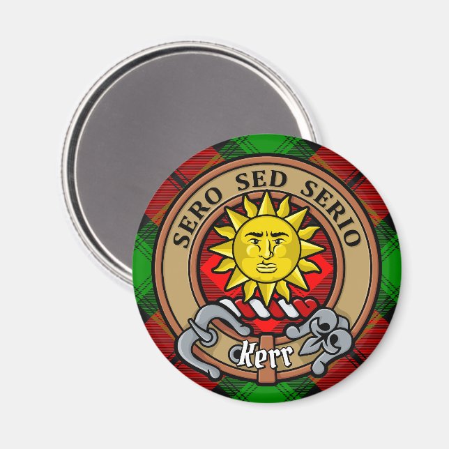 Aimant Clan Kerr Crest sur Tartan (Recto/Verso)