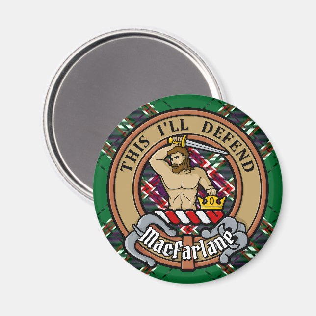 Aimant Clan MacFarlane Crest sur Tartan de chasse moderne (Recto/Verso)