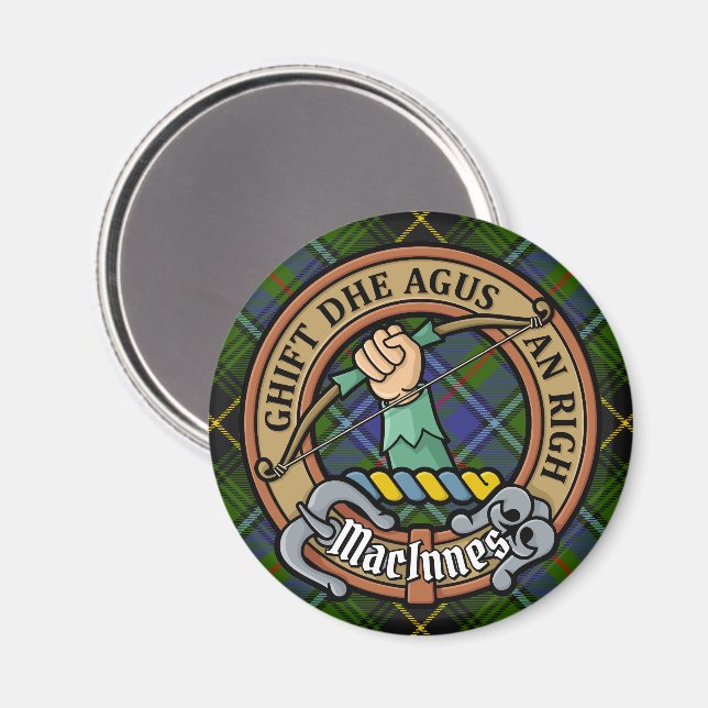 Aimant Clan MacInnes Crest sur Tartan (Recto/Verso)