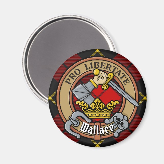 Aimant Clan Wallace Crest sur Tartan (Recto/Verso)