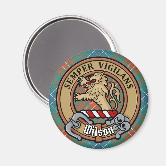 Aimant Clan Wilson Crest au-dessus de Tartan antique (Recto/Verso)