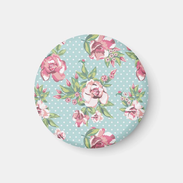 Aimant Classé rétro motif floral mignon pois bleu (Devant)