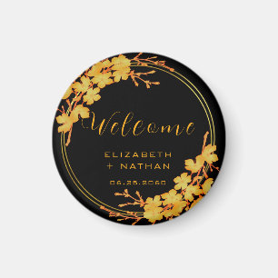 Aimant Classy Black & Gold Floral Mariage accueil
