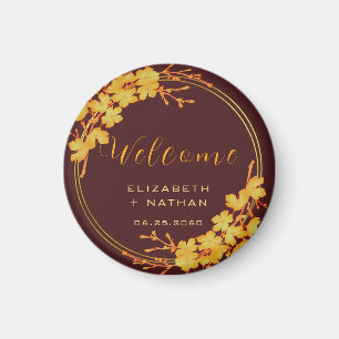 Aimant Classy Bourgogne & Gold Floral Mariage bienvenue
