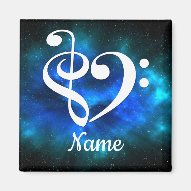 Aimant Clé de basse de Treble Clé Coeur Bleu Nebula Custo (Devant)
