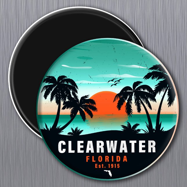 Aimant Clearwater Florida Beach Retro Sunset Souvenirs (Créateur téléchargé)