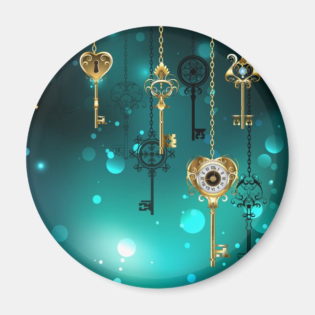 Aimant Clés squelette antiques sur fond vert (Devant)