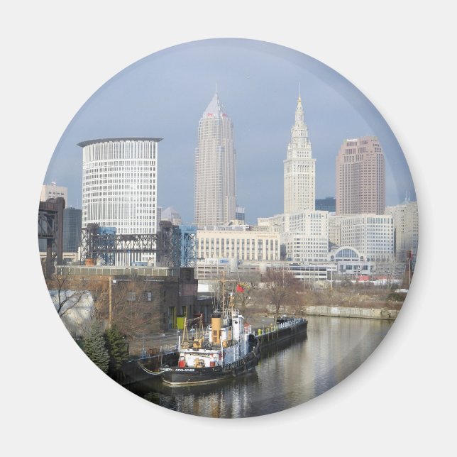 Aimant Cleveland OH (vue sur la rivière avec remorqueur) (Devant)