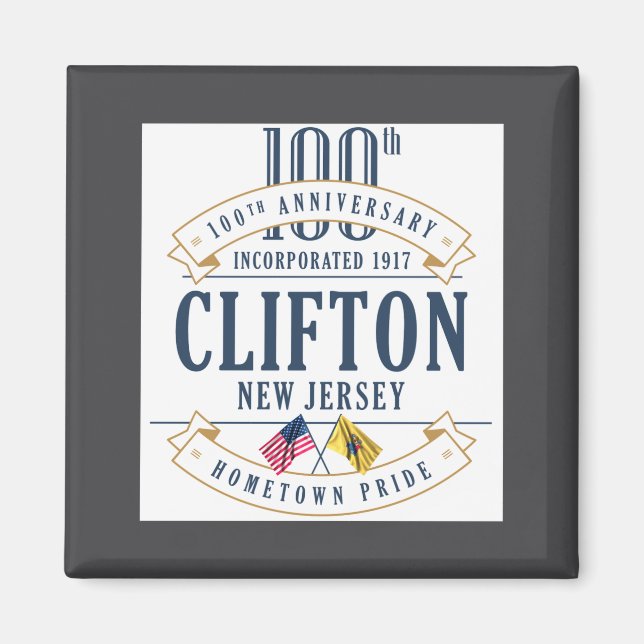 Aimant Clifton New Jersey 100th Anniv White _1  (Devant)