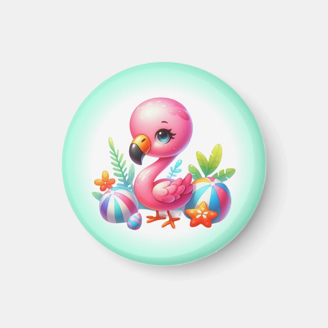 Aimant Clipart de dessin Flamant rose aquarelle (Devant)