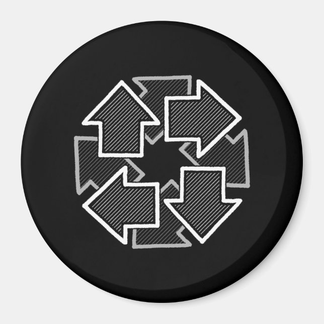 Aimant Clockwise Arrows Minimal Geometric Black Variant 2 (Devant)