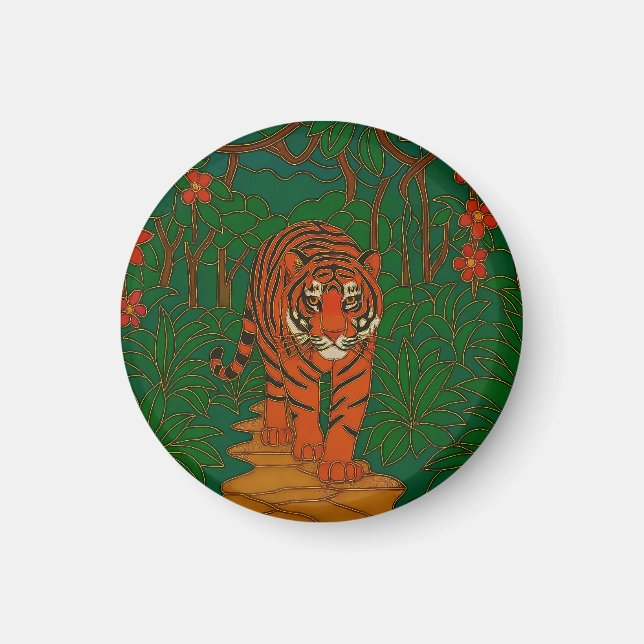 Aimant Cloisonne Art Tiger on the Jungle Path (Devant)