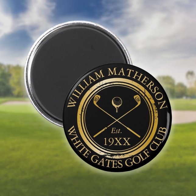 Aimant Club De Golf Personnalisé Nom Stamp Rétro Noir Et  (Créateur téléchargé)