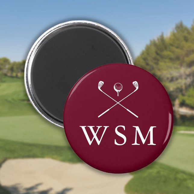 Aimant Clubs de golf Monogram personnalisés de Bourgogne (Burgundy Personalized Monogram Golf Clubs Magnet)