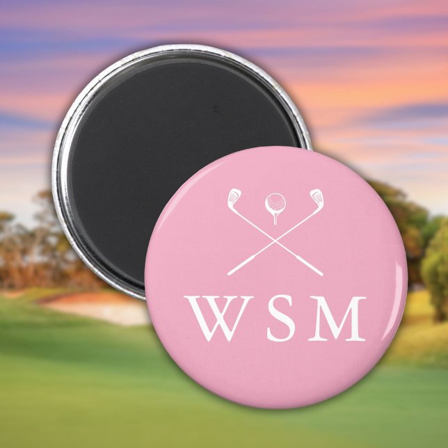 Aimant Clubs de golf Monogramme Personnalisés Rose (Pink Personalized Monogram Golf Clubs Magnet)