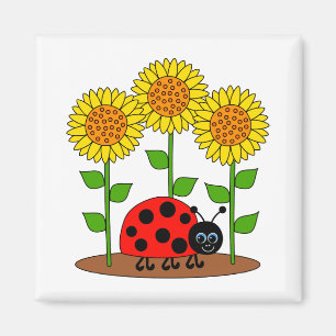 Aimant Coccinelle avec des tournesols