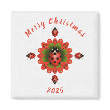 Coccinelle de Noël Rouge Vert Blanc Carré