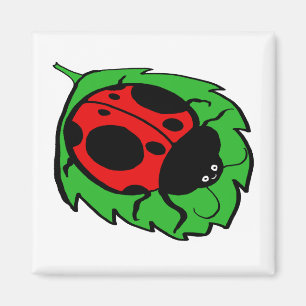 Aimant Coccinelle de sourire sur une feuille verte
