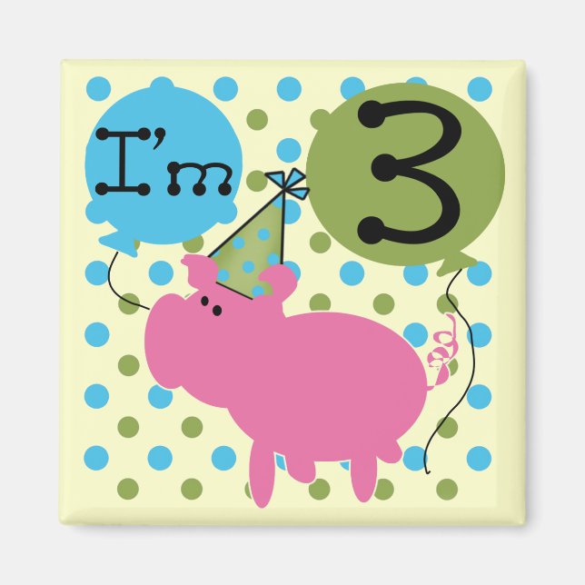 Aimant Cochon 3ème anniversaire Tshirts et cadeaux (Devant)
