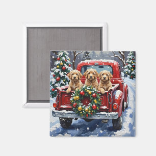 Aimant Cockapoo Noël Camion Rouge Fêtes