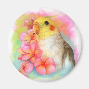 Aimant Cockatiel avec le frangipani