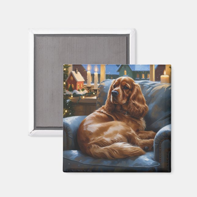Aimant Cocker Spaniel avec les lumières de Noël (Recto/Verso)
